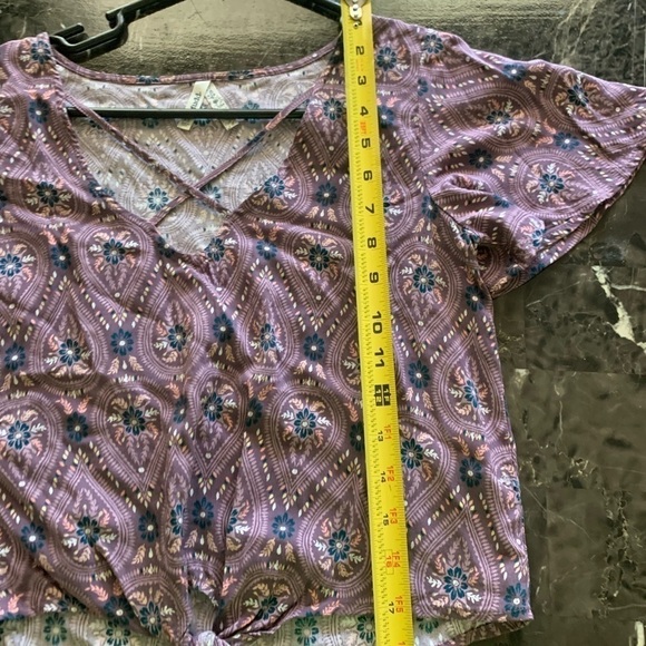 MUDD Junior's Purple Print Tie Front Crop Top size XS - Picture 8 of 8